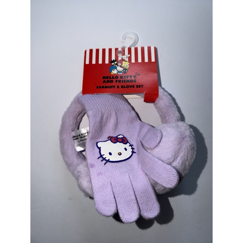 Hello Kitty Earmuffs 1 Glove Set Girls Kids Winter Lavender Sanrio Graphic Gift